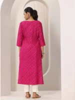 Pink Printed Silk Blend Straight Kurta - Image 3