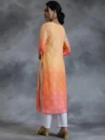 Peach Embellished Chanderi Silk Straight Kurta - Image 3