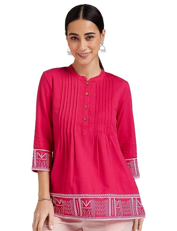 81KTGOTzcL._SY879_.jpg Women's Printed Straight Cotton Short Kurti - Image 1