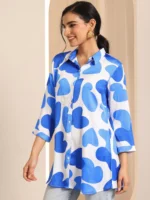 White Printed Silk Blend Straight Tunic - Image 4