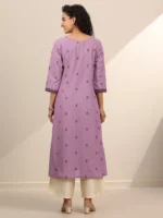 Lavender Woven Cotton Blend A-Line Kurta - Image 3