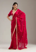Maroon Threadwork Georgette Saree