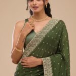 Bottle Green Zariwork Soft Silk Saree